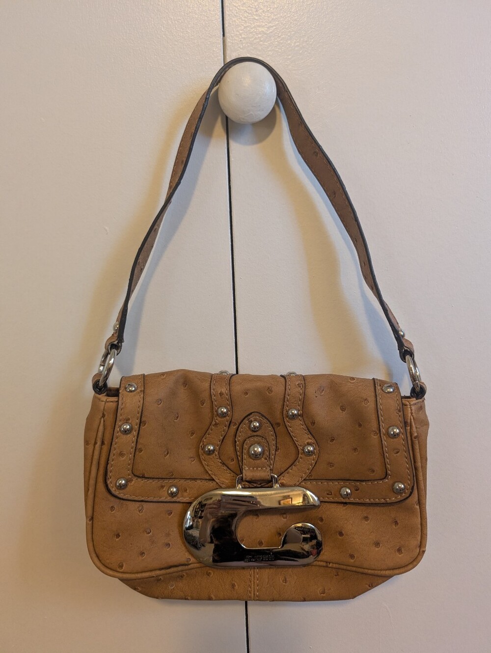 Guess Tan Leather Shoulder Handbag